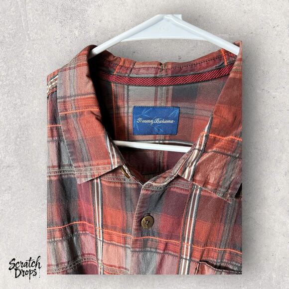Vintage Tommy Bahama Red Plaid Polo Shirt Size XL - Classic Casual Men's Wear - Picture 4 of 4
